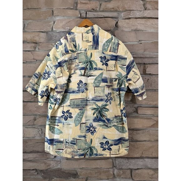 Pierre Cardin Hawaiian Shirt XL Tropical Floral Button Up Short Sleeve Yellow - Picture 2 of 9